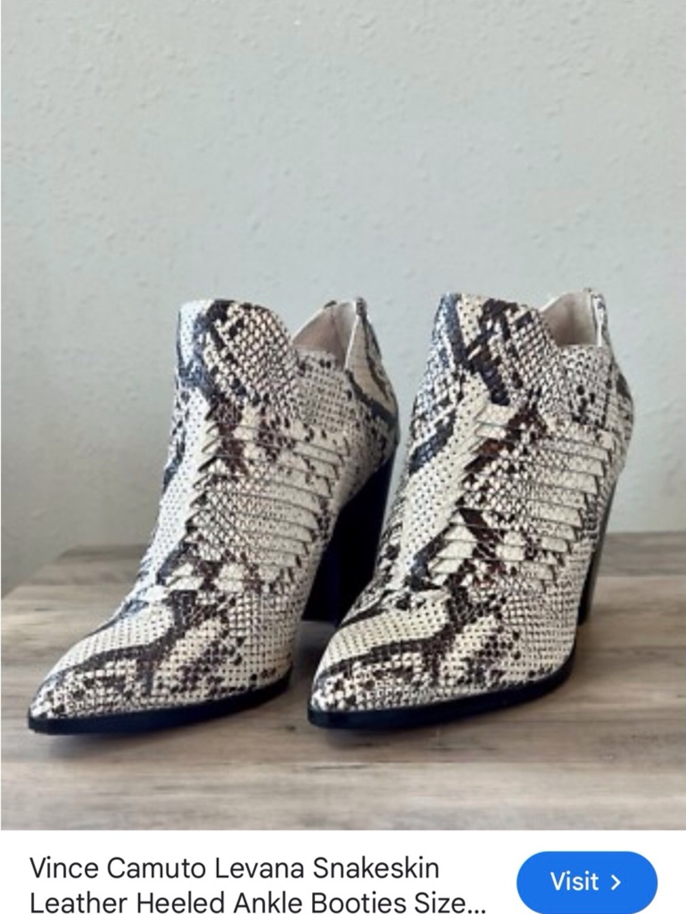 Vince Camuto Snakeskin Pointed Ankle Booties in Cream and Black